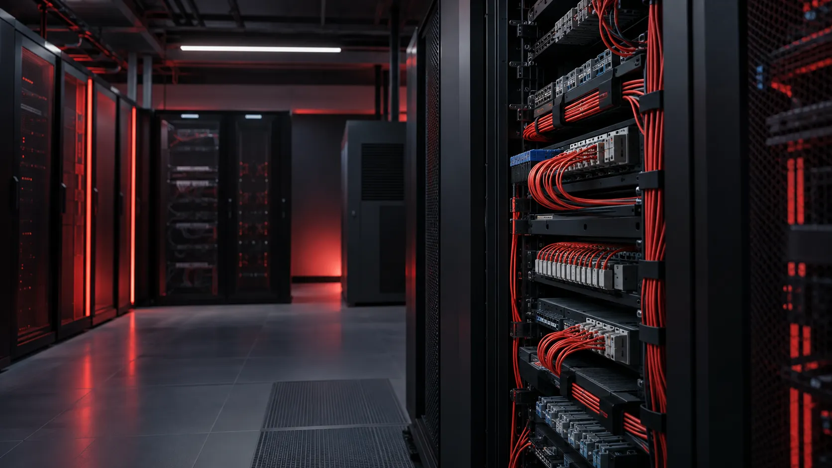 Racks e infraestrutura de rede em sala técnica
